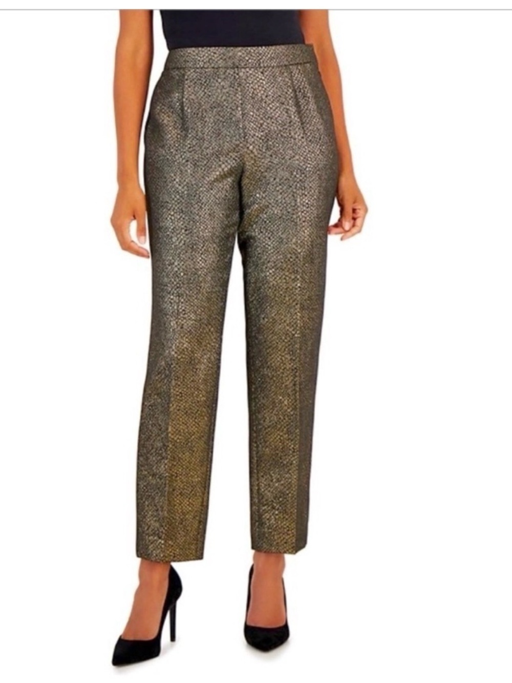 Veronica Beard Stila Wool Blend Metallic Gold Cropped Tapered Women's Pants NEW